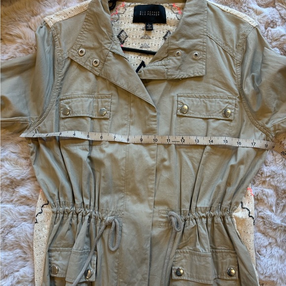 BLU PEPPER Womens Lg Utility Jacket Sinched Southwestern Sweater Back khaki - Picture 8 of 10